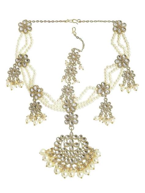 Buy Karatcart Metal Gold Plated Kundan And Pearl Beaded Sheeshphool For