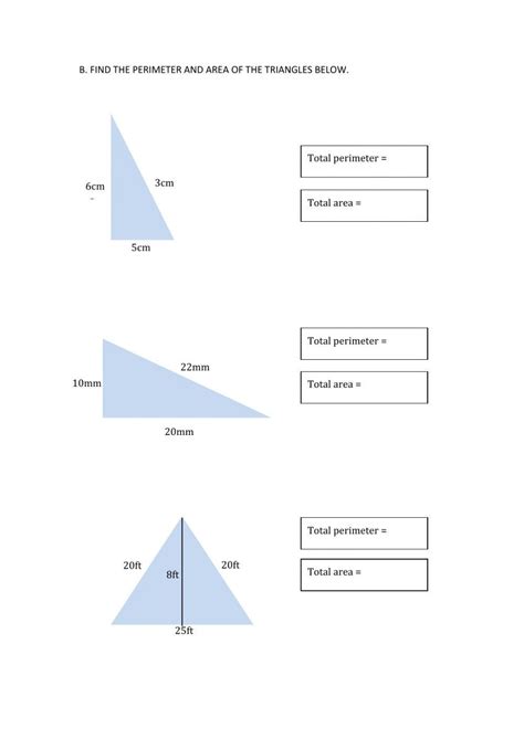 Perimeter And Area Of Triangles Worksheet Live Worksheets