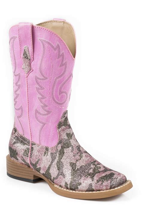 Roper Pretty Camo Ladies Pink Faux Leather Glitter Cowboy Boots Ebay