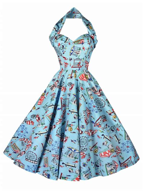 1950s Halterneck Dress Fairground Blue By Vivien Of Holloway