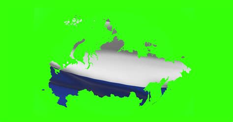 Russia country shape outline on green screen with national flag waving ...