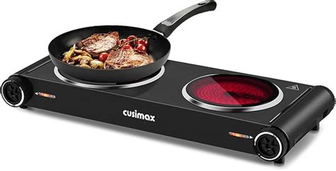 Amazon CUSIMAX Hot Plate Portable Electric Stove Top Burner 1800W Double Infrared Cooktop