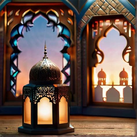 Premium Photo Eid Ul Fitr D Lantern And Mosque Window Islamic