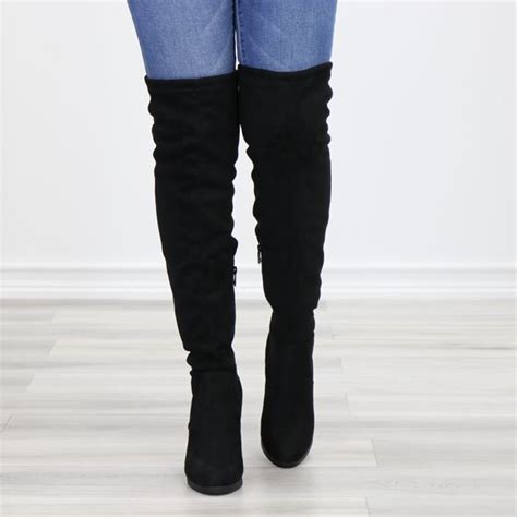 Shoes Tie Back Over Knee Heeled Sleek Boots Suede Black Poshmark