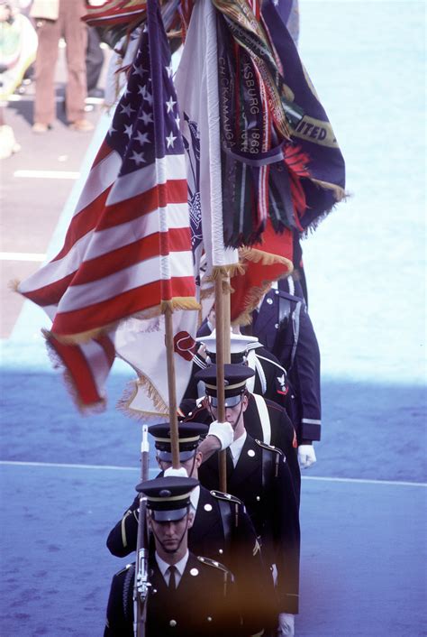 A Joint Services Color Guard Parades The Colors During The Dedication