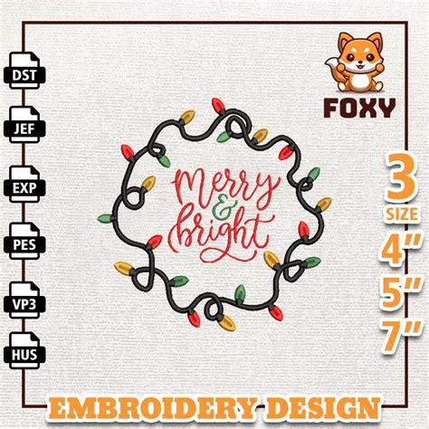 Merry And Bright Embroidery Machine Design Christmas Light Inspire