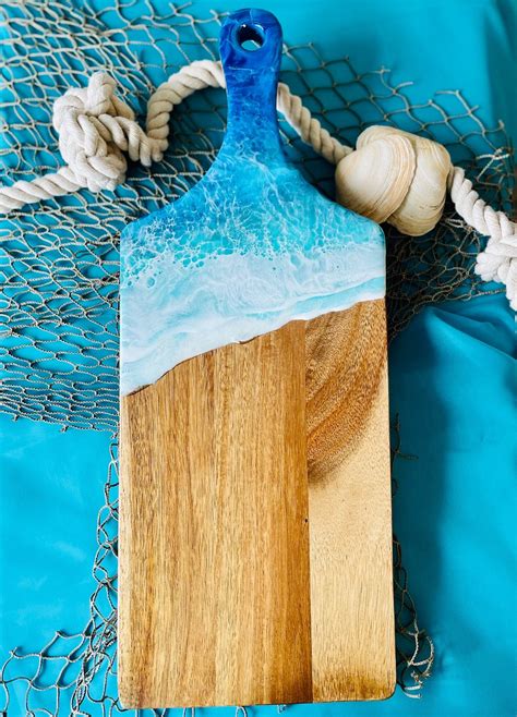 Large Ocean Resin Wood Serving Board Nautical Cheese Tray Ocean Resin