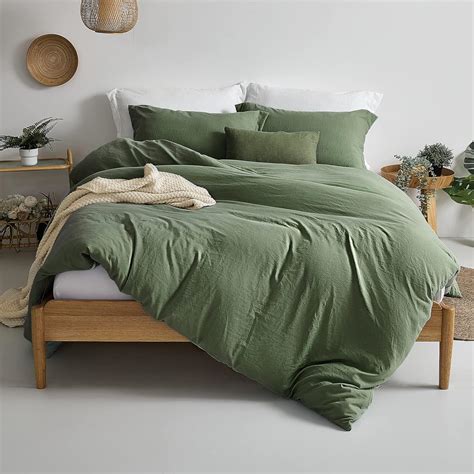 MILDLY Duvet Cover Set Olive Green 100 Washed Microfiber Super Super