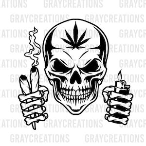 Skull Lighter And Joint Svg Skull Weed Svg Cannabis Svg Blunt Joint Svg