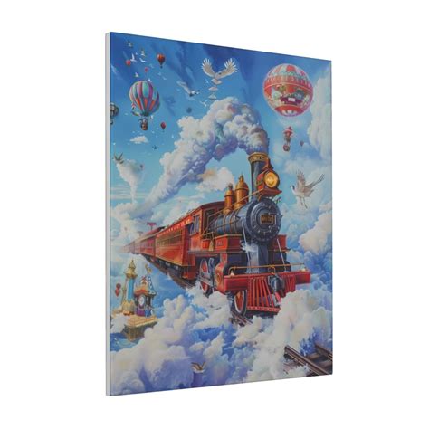 Sikiie Cartoon Train Hot Air Balloon Print Canvas Decorative Hanging