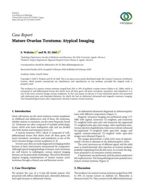 Pdf Mature Ovarian Teratoma Atypical Imaging