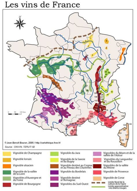 A Map With Different Colored Lines On It And The Words Les Vins De France