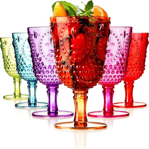 Muldale Boho Acrylic Wine Glasses Dishwasher Safe Large 15 Oz Set Of 6 Multi