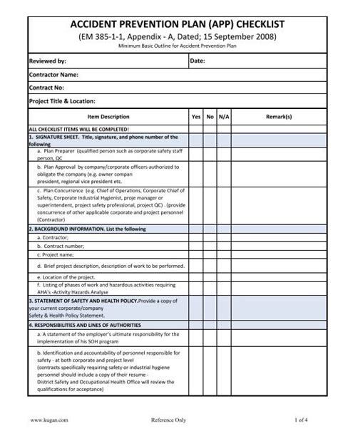 Accident Prevention Plan Template