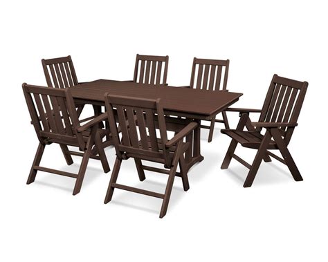 Polywood® Vineyard 7 Piece Farmhouse Folding Dining Set Mahogany Leons