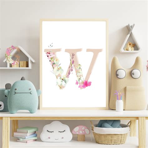 Monogramm Buchstabe W Wand Kunst Printable Für Kinderzimmer Monogramm