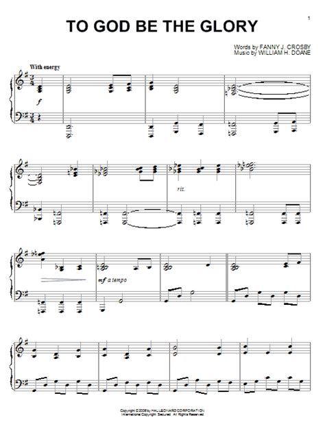 To God Be The Glory By Fanny J Crosby Sheet Music For Piano Solo At Sheet Music Direct