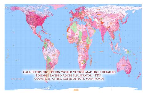 _World Gall-Peters Projection Political Map Vector High Detailed V.3 fully editable Adobe ...