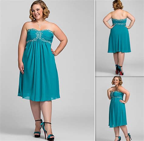 Teal Plus Size Cocktail Dresses Knee Length Chiffon Empire Sweetheart Neckline Prom Gowns For