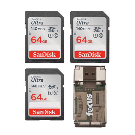 SanDisk 64GB 140 MB S SDXC Memory Card 3 Pack With All In One Card