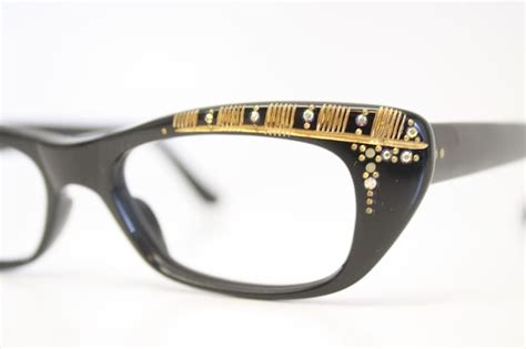 Black Rhinestone Cat Eye Glasses Vintage 1950s Eyewear Cateye Etsy