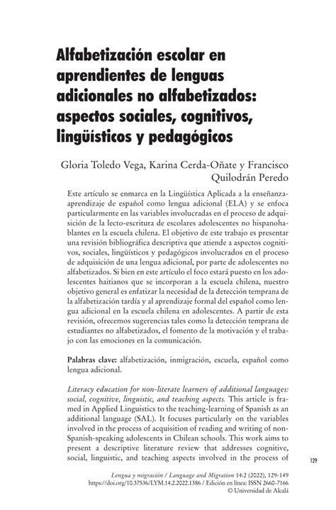 PDF Alfabetización escolar en aprendientes de lenguas adicionales no