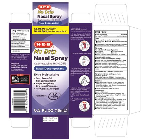 Heb Nasal Decongestant No Drip Extra Moisturizing Oxymetazoline