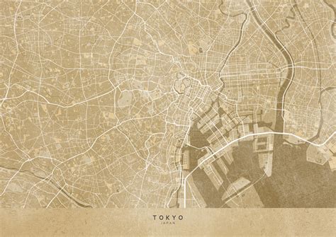 Karta Map Of Tokyo Japan In Sepia Vintage Style Alla Stadskartor