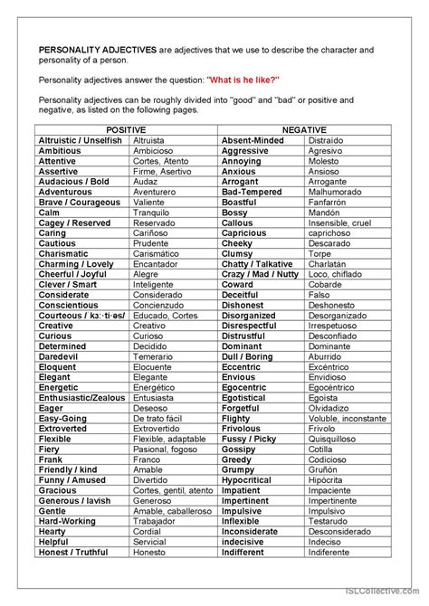 Personality Adjectives General Gramm English Esl Worksheets Pdf Doc