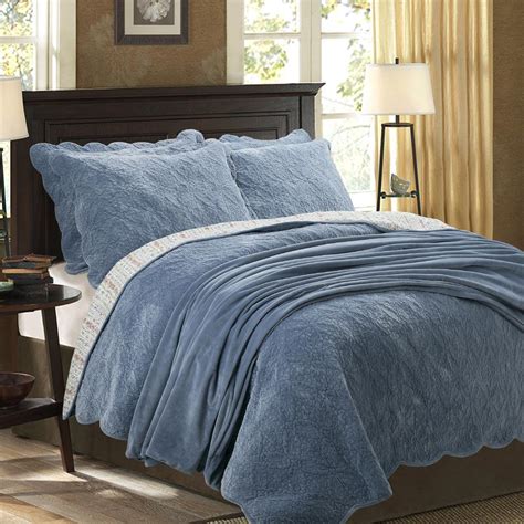 Blue Quilted Velvet Bedspread With Bedcover All Home Living