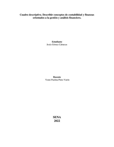 Cuadro Descriptivo Describir Conceptos De Contabilidad Y Finanzas