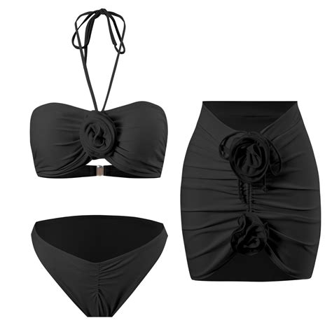 Piece Swimsuits For Women High Waisted Bikini Sets Retro Swimsuit With Cover Up Beach Wrap