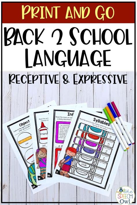 Back To School No Prep Receptive And Expressive Language Worksheets And