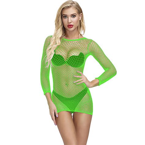 Ehtmsak Lingeries Plus Sleepwear Fishnet Long Sleeve Lingerie Sheer