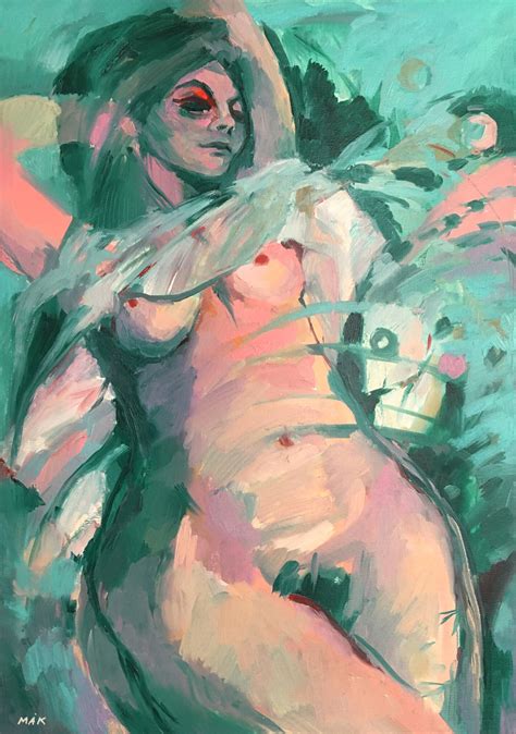 Naked In Emerald Erotic Semi Abstract Tablo Irina Makarova