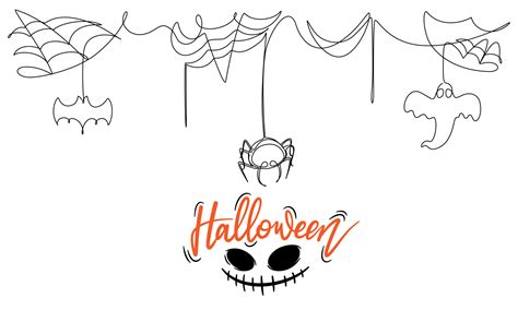 one line drawing of spooky halloween party decoration vector ...