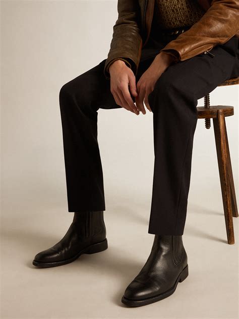 Mens Chelsea Boots In Black Leather Golden Goose