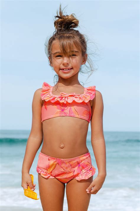 Girls Pink Floral Ruffled Tie Back Bralette Bikini Set Cupshe Uk