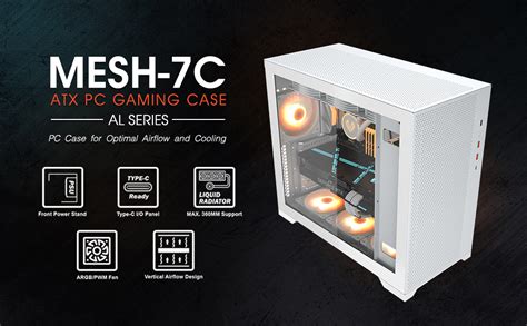 Vetroo AL MESH 7C White Compact ATX PC Case Front Power Supply Top