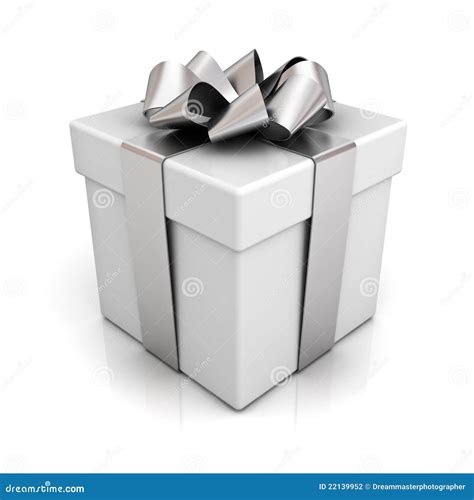 Gift Box With Silver Ribbon Bow On White Stock Photography - Image ...