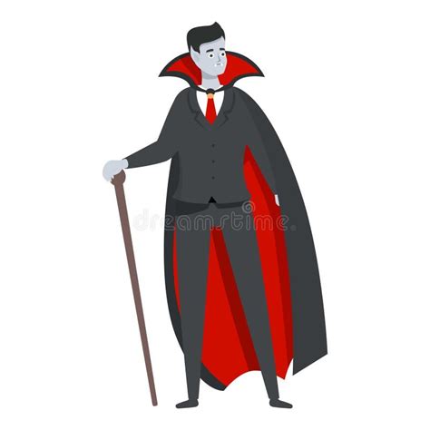 Elegant Vampire Count Wearing Suit and Cape Holding Walking Stick Stock ...