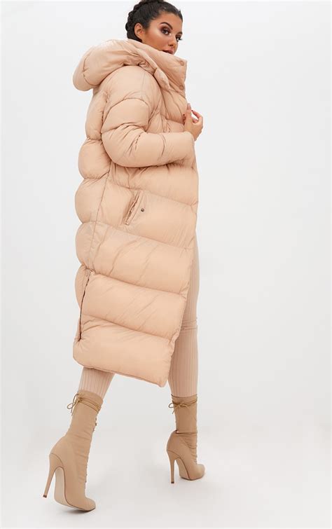 Nude Oversized Longline Puffer Jacket With Hood Coats And Jackets Prettylittlething