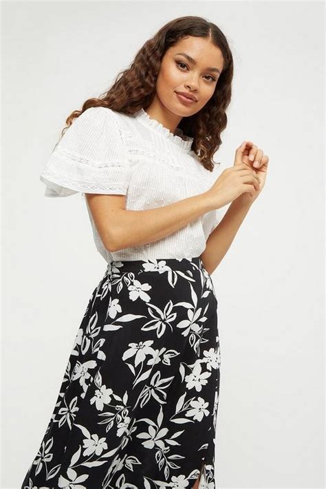 Skirts Petite Mono Silhouette Floral Midi Skirt Dorothy Perkins