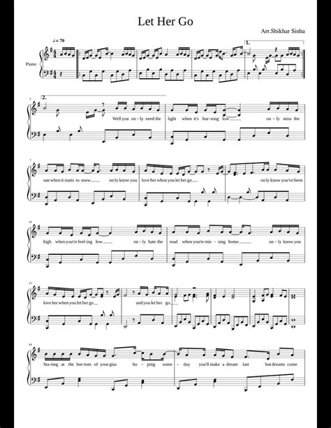 Let Her Go Sheet Music For Piano Download Free In Pdf Or Midi