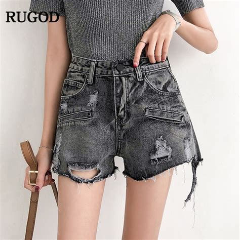 Rugod 2018 Vintage Ripped Hole Pocket Jean Shorts Women Summer Casual