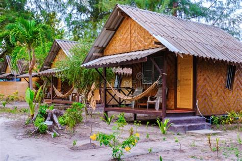 Bamboo Hut Bungalows on the Beach in Thailand Stock Photo - Image of ...