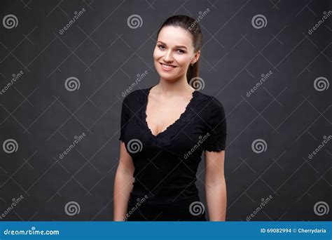 Close Up Portrait Of Elegant Brunette Woman With Nude Make Up Stock Photo Image Of Cosmetic