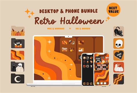 Retro Halloween Desktop Organizer Wallpaper and App Icons IOS Icon Pack ...