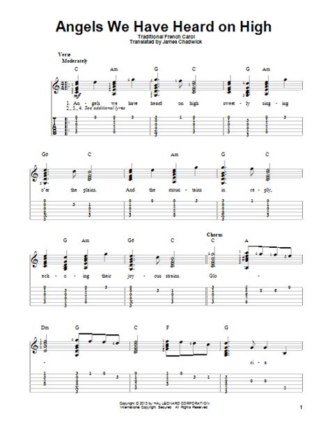 Angels We Have Heard On High Sheet Music Traditional Carol Guitar Tab