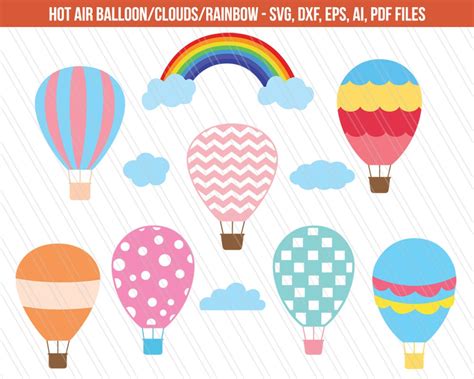 Hot Air Balloon SVG Rainbow Svg Clouds Svg Hot Air Balloon Clip Art
